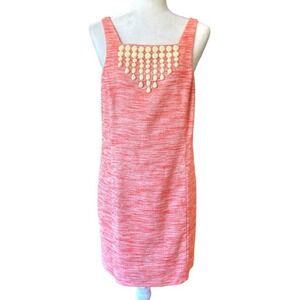 Trina Turk Beaded Shift Dress Sz 8 Retro Minimalist Linen Blend Midi Designer